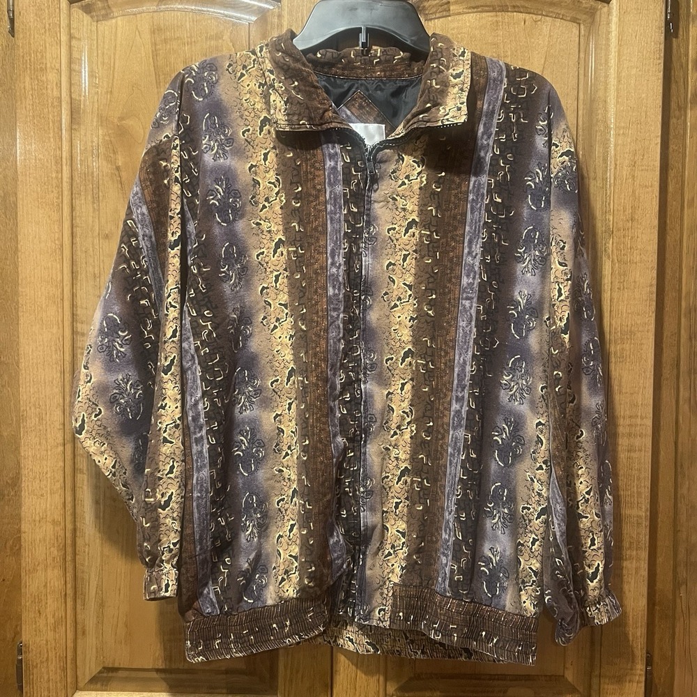 Vtg Erin London 100% Silk Full Zip Lightweight Collared Women's Top Size Large